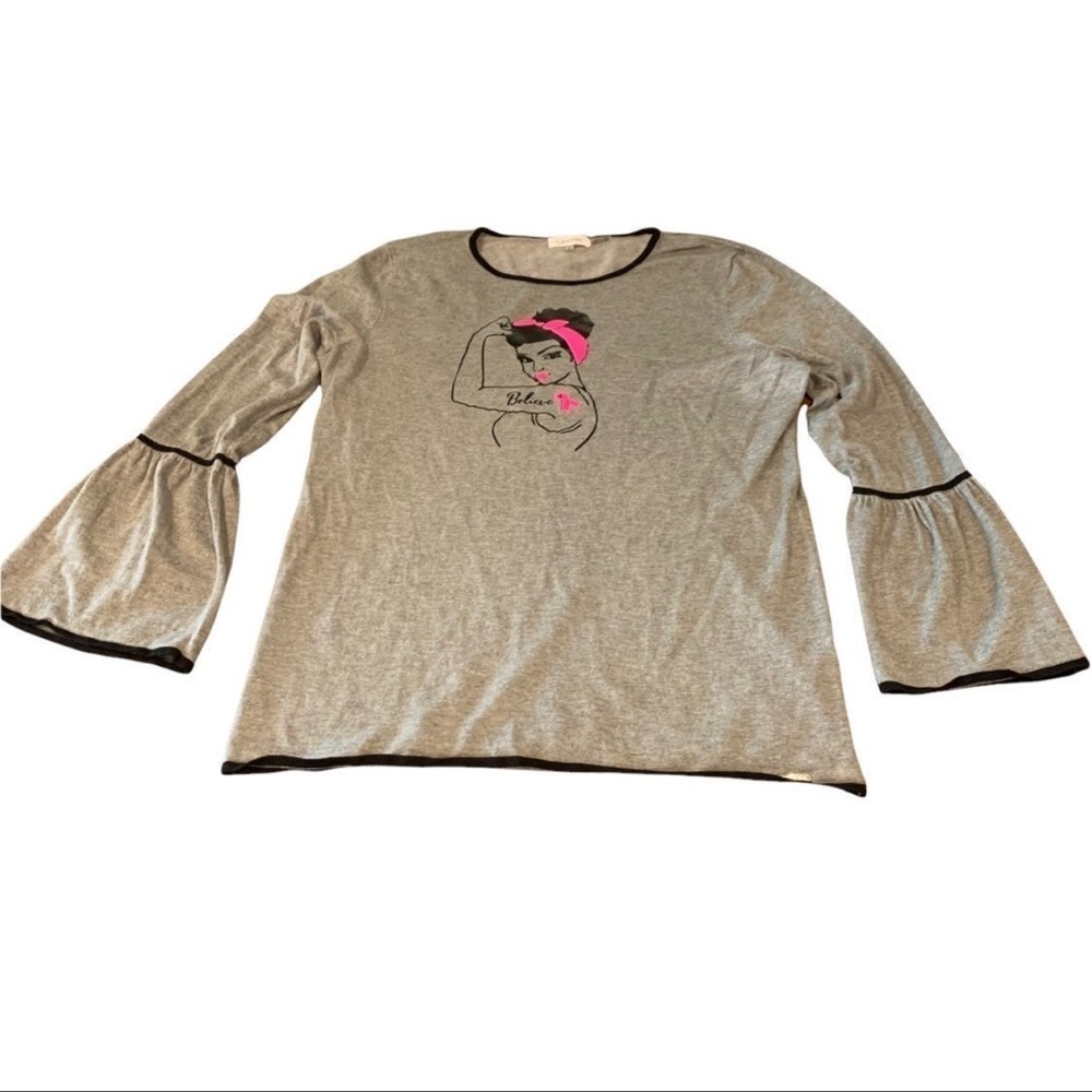 Calvin Klein Women’s Gray Sweater Top Large Pink Ribbon Girl Power